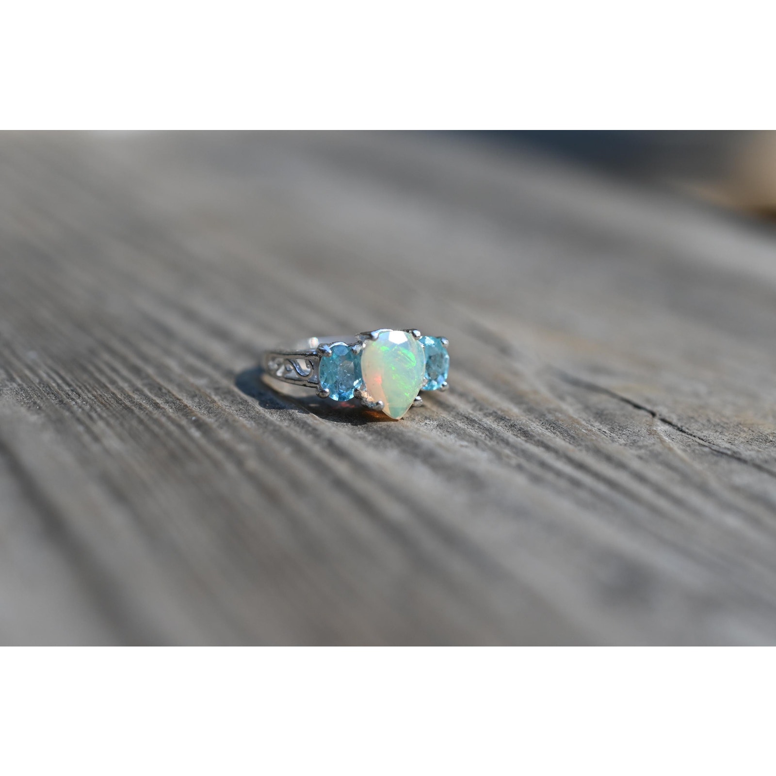 Ethiopian Opal And Apatite Ring Sterling Silver Oval Opal Engagement Ring